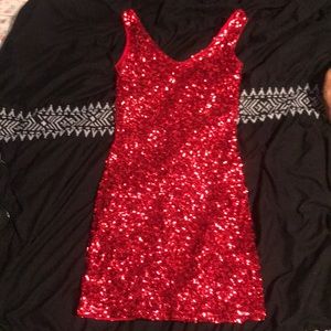 Red sequin mini dress